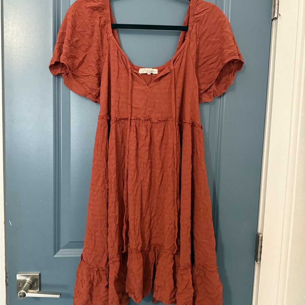 Rewind Orange Pleated Ruffled Sundress